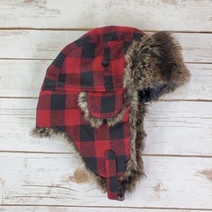 Mad Bomber Winter Hat Red & Black Plaid Sz M-L
